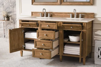 Brittany 60" Double Vanity, Saddle Brown w/ 3 CM Eternal Marfil Quartz Top - Image 4