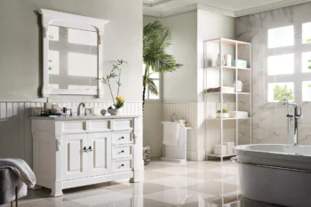 Brookfield 48" Single Vanity, Bright White w/ 3 CM Carrara Marble Top - Image 3