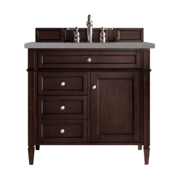 Brittany 36" Single Vanity, Burnished Mahogany w/ 3 CM Grey Expo Top