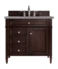 Brittany 36″ Single Vanity, Burnished Mahogany w/ 3 CM Grey Expo Top