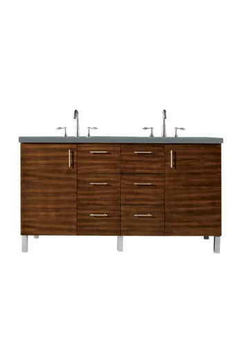 Metropolitan 60" Double Vanity, American Walnut w/ 3 CM Cala Blue Top