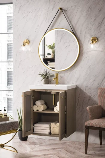 Chianti 20" Single Vanity, Whitewashed Walnut w/ White Glossy Composite Stone Top - Image 4