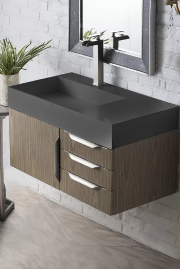 Mercer Island 36" Single Vanity, Ash Gray w/ Dusk Grey Glossy Composite Stone Top - Image 3