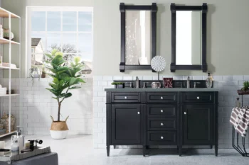 Brittany 60" Double Vanity, Black Onyx w/ 3 CM Cala Blue Top - Image 2