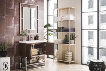 Columbia 31.5" Single Vanity, Coffee Oak, Brushed Nickel, w/ Glossy White Composite Stone Top - Image 4