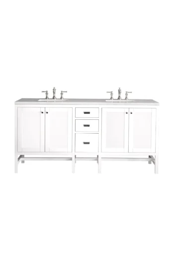 Addison 72" Double Vanity, Glossy White w/ 3 CM Arctic Fall Solid Surface Top
