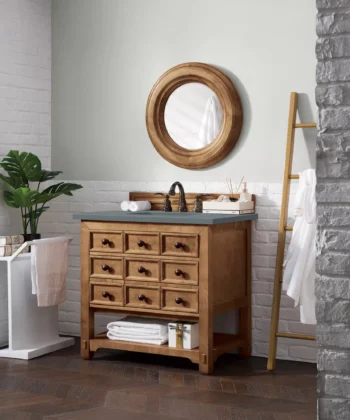 Malibu 36" Single Vanity, Honey Alder w/ 3 CM Cala Blue Top - Image 3