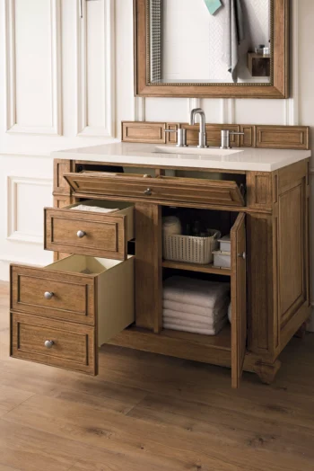 Bristol 36" Single Vanity, Saddle Brown w/ 3 CM Eternal Marfil Quartz Top - Image 4