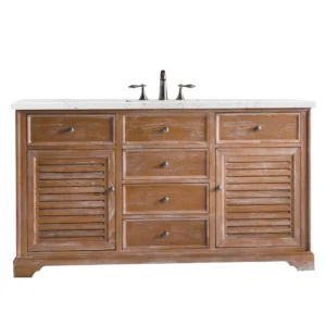 Savannah 60″ Single Vanity, Driftwood w/ 3 CM Eternal Jasmine Pearl Quartz Top