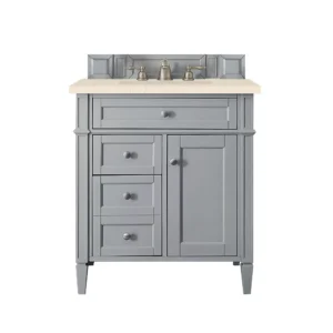 Brittany 30″ Single Vanity, Urban Gray, w/ 3 CM Eternal Marfil Quartz Top