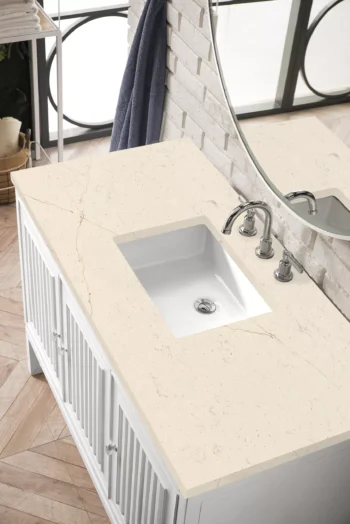 Athens 48" Single Vanity, Glossy White w/ 3 CM Eternal Marfil Top - Image 4