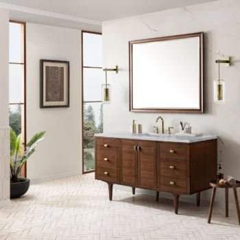 Amberly 60" Single Vanity, Mid-Century Walnut w/ 3 CM Arctic Fall Top - Image 5