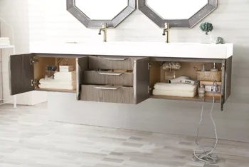 Mercer Island 72" Double Vanity, Ash Gray w/ Glossy White Composite Stone Top - Image 4