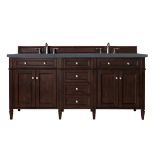 Brittany 72″ Double Vanity, Burnished Mahogany w/ 3 CM Charcoal Soapstone Quartz Top