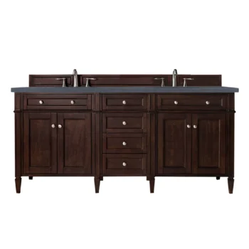 Brittany 72" Double Vanity, Burnished Mahogany w/ 3 CM Charcoal Soapstone Quartz Top