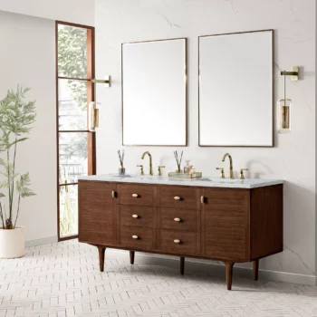 Amberly 72" Double Vanity, Mid-Century Walnut w/ 3 CM Ethereal Noctis Top - Image 5