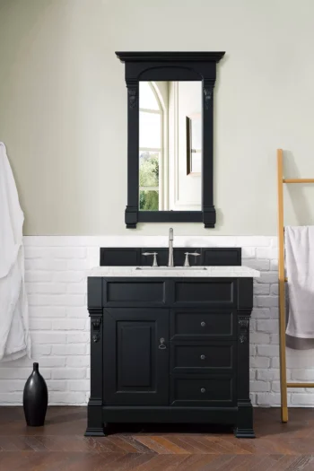 Brookfield 36" Single Vanity, Antique Black w/ 3 CM Eternal Jasmine Pearl Quartz Top - Image 2