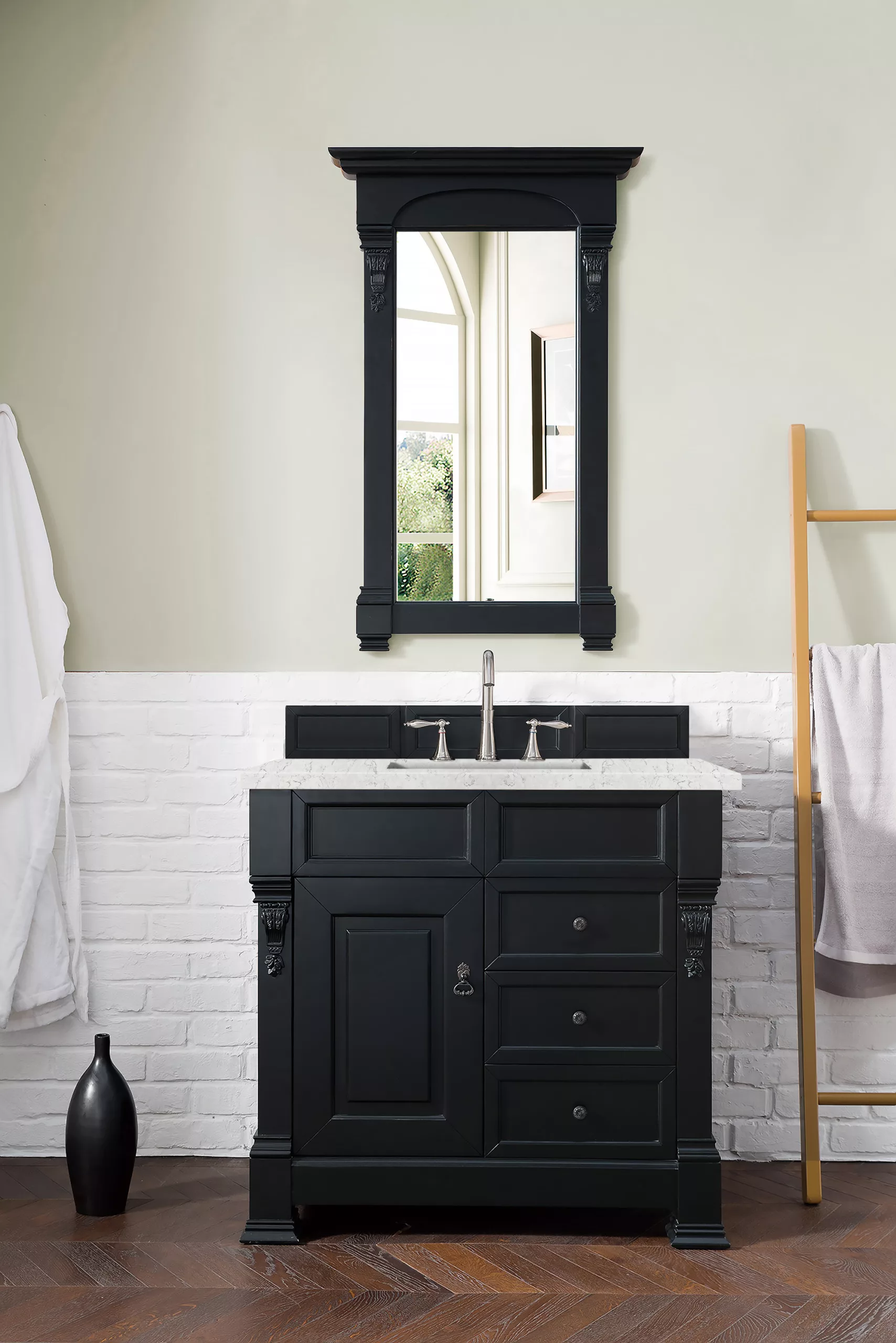 Brookfield 36" Single Vanity, Antique Black w/ 3 CM Eternal Jasmine Pearl Quartz Top - Image 2