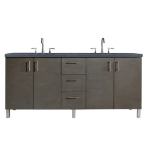 Metropolitan 72″ Double Vanity, Silver Oak w/ 3 CM Charcoal Soapstone Quartz Top