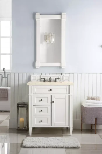 Brittany 30" Single Vanity, Bright White, w/ 3 CM Eternal Marfil Quartz Top - Image 2