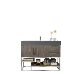 Columbia 48″ Single Vanity, Ash Gray w/ Dusk Grey Glossy Composite Stone Top