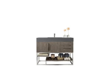 Columbia 48" Single Vanity, Ash Gray w/ Dusk Grey Glossy Composite Stone Top