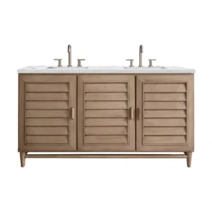 Portland 60″ Double Vanity Whitewashed Walnut w/ 3 CM Ethereal Noctis Quartz Top