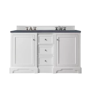 De Soto 60″ Double Vanity, Bright White w/ 3 CM Charcoal Soapstone Quartz Top