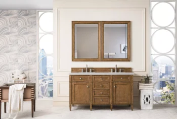 Brittany 60" Double Vanity, Saddle Brown w/ 3 CM Eternal Serena Quartz Top - Image 2