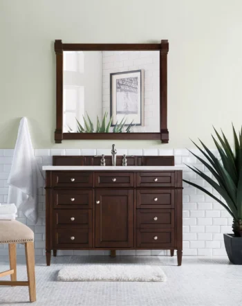 Brittany 48" Single Vanity, Burnished Mahogany w/ 3 CM Arctic Fall Solid Surface Top - Image 2