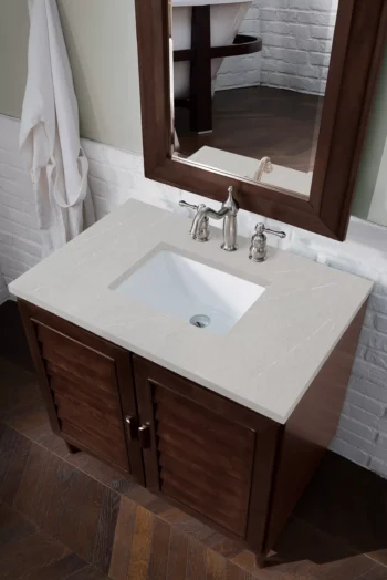 Portland 36" Single Vanity, Burnished Mahogany w/ 3 CM Eternal Serena Quartz Top - Image 3