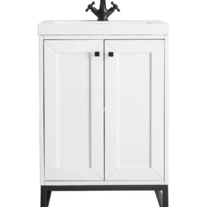 Chianti 24″ Single Vanity, Glossy White, Matte Black, w/ White Glossy Composite Stone Top