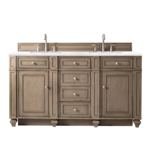 Bristol 60″ Double Vanity, Whitewashed Walnut w/ 3 CM Arctic Fall Solid Surface Top