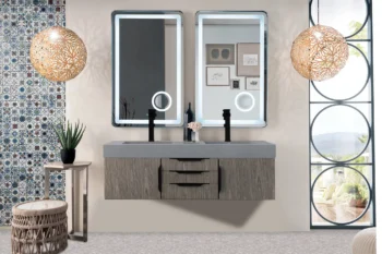 Mercer Island 59" Double Vanity, Ash Gray, Matte Black w/ Dusk Grey Glossy Composite Stone Top - Image 2
