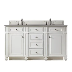 Bristol 60″ Double Vanity, Bright White w/ 3 CM Grey Expo Quartz Top