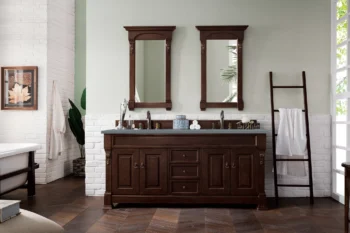 Brookfield 72" Double Vanity, Burnished Mahogany w/ 3 CM Cala Blue Top - Image 2
