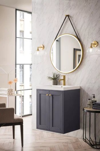 Chianti 24" Single Vanity, Mineral Gray w/ White Glossy Composite Stone Top - Image 3