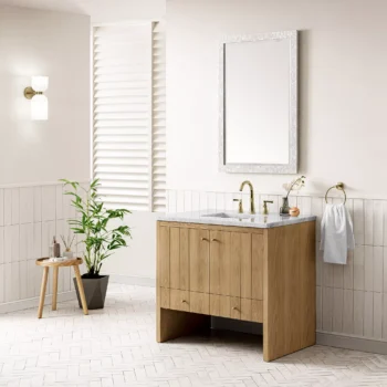 Hudson 36" Single Vanity, Light Natural Oak w/ 3 CM Arctic Fall Top - Image 4