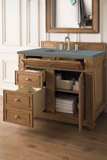 Bristol 36" Single Vanity, Saddle Brown w/ 3 CM Cala Blue Top - Image 4