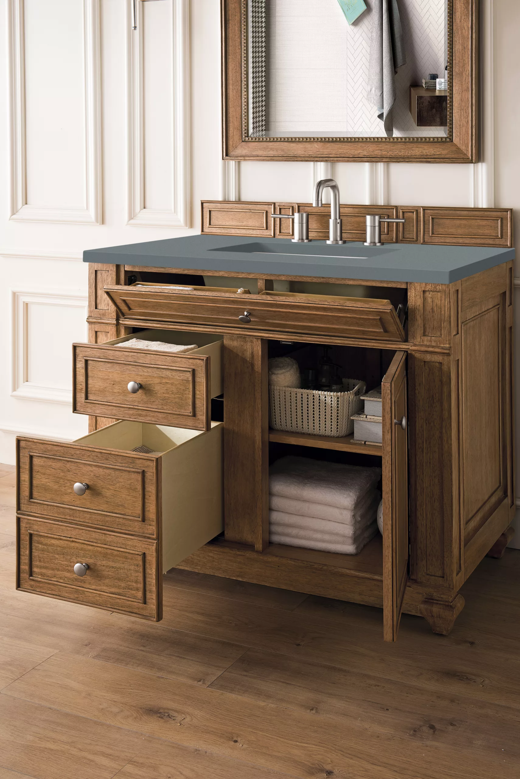 Bristol 36" Single Vanity, Saddle Brown w/ 3 CM Cala Blue Top - Image 4