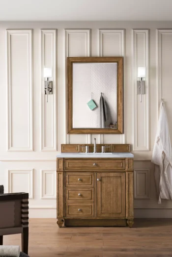 Bristol 36" Single Vanity, Saddle Brown w/ 3 CM Eternal Jasmine Pearl Quartz Top - Image 2