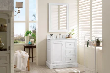 De Soto 36" Single Vanity, Bright White, w/ 3 CM Ethereal Noctis Quartz Top - Image 3