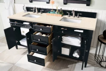 Brittany 72" Double Vanity, Black Onyx w/ 3 CM Eternal Marfil Quartz Top - Image 4