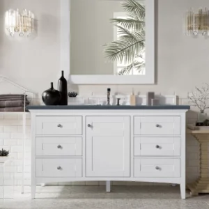 Palisades 60″ Single Vanity, Bright White w/ 3 CM Charcoal Soapstone Quartz Top