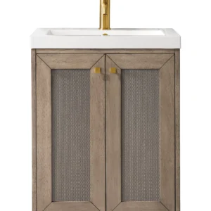 Chianti 20″ Single Vanity, Whitewashed Walnut w/ White Glossy Composite Stone Top