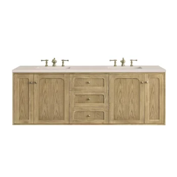 Laurent 72" Double Vanity, Light Natural Oak w/ 3 CM Eternal Marfil Top - Image 2