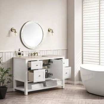 Breckenridge 48" Single Vanity, Bright White w/ 3 CM Eternal Marfil Top - Image 4
