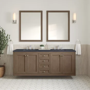 Chicago 72" Double Vanity, Whitewashed Walnut w/ 3 CM Charcoal Soapstone Quartz Top - Image 3