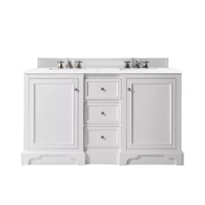 De Soto 60″ Double Vanity, Bright White w/ 3 CM Arctic Fall Solid Surface Top