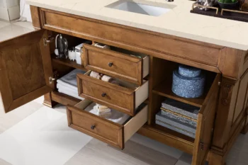 Brookfield 60" Single Vanity, Country Oak w/ 3 CM Eternal Marfil Quartz Top - Image 4